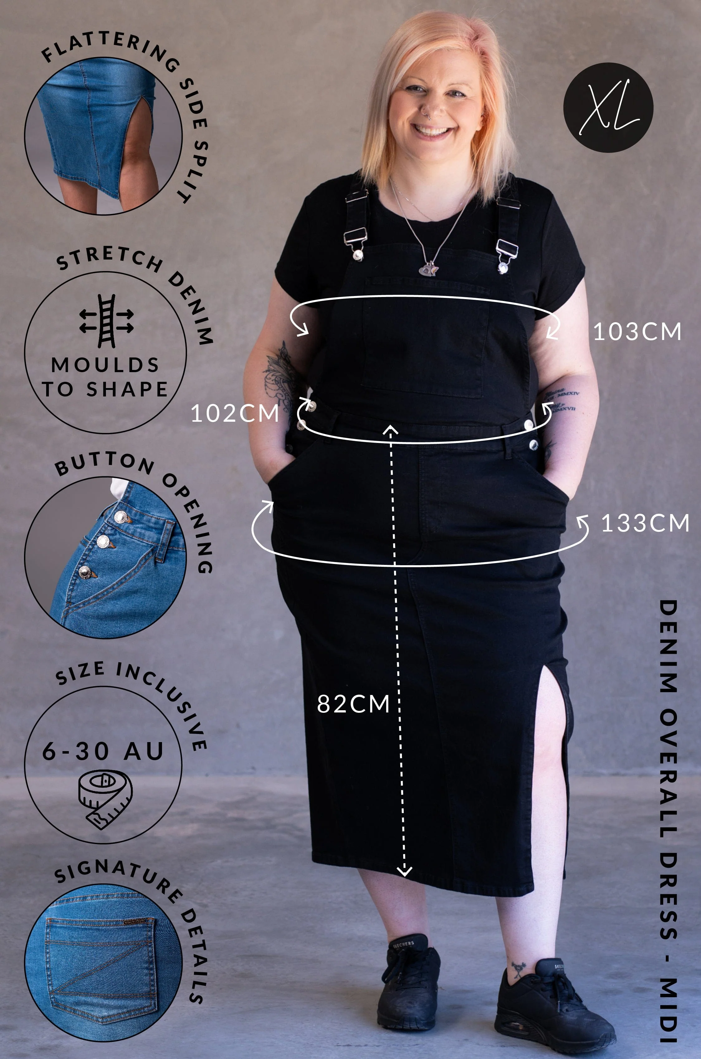 Black Denim Overall Dress - Midi - Image 4