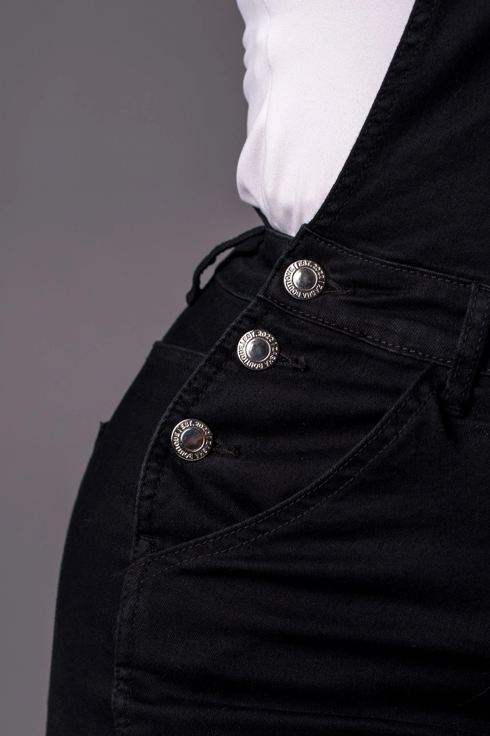 Black Denim Overall Dress - Midi - Image 5