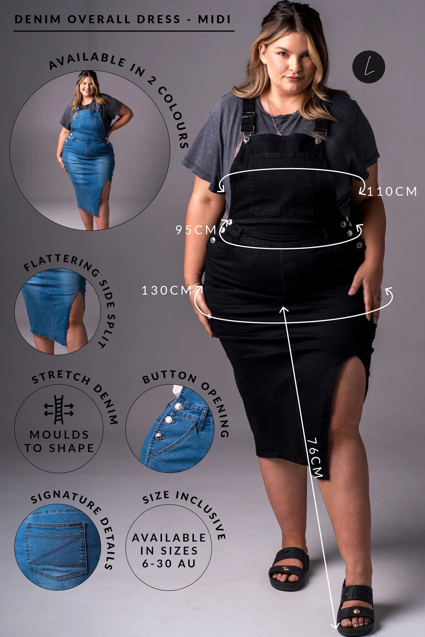 Black Denim Overall Dress - Midi - Image 6