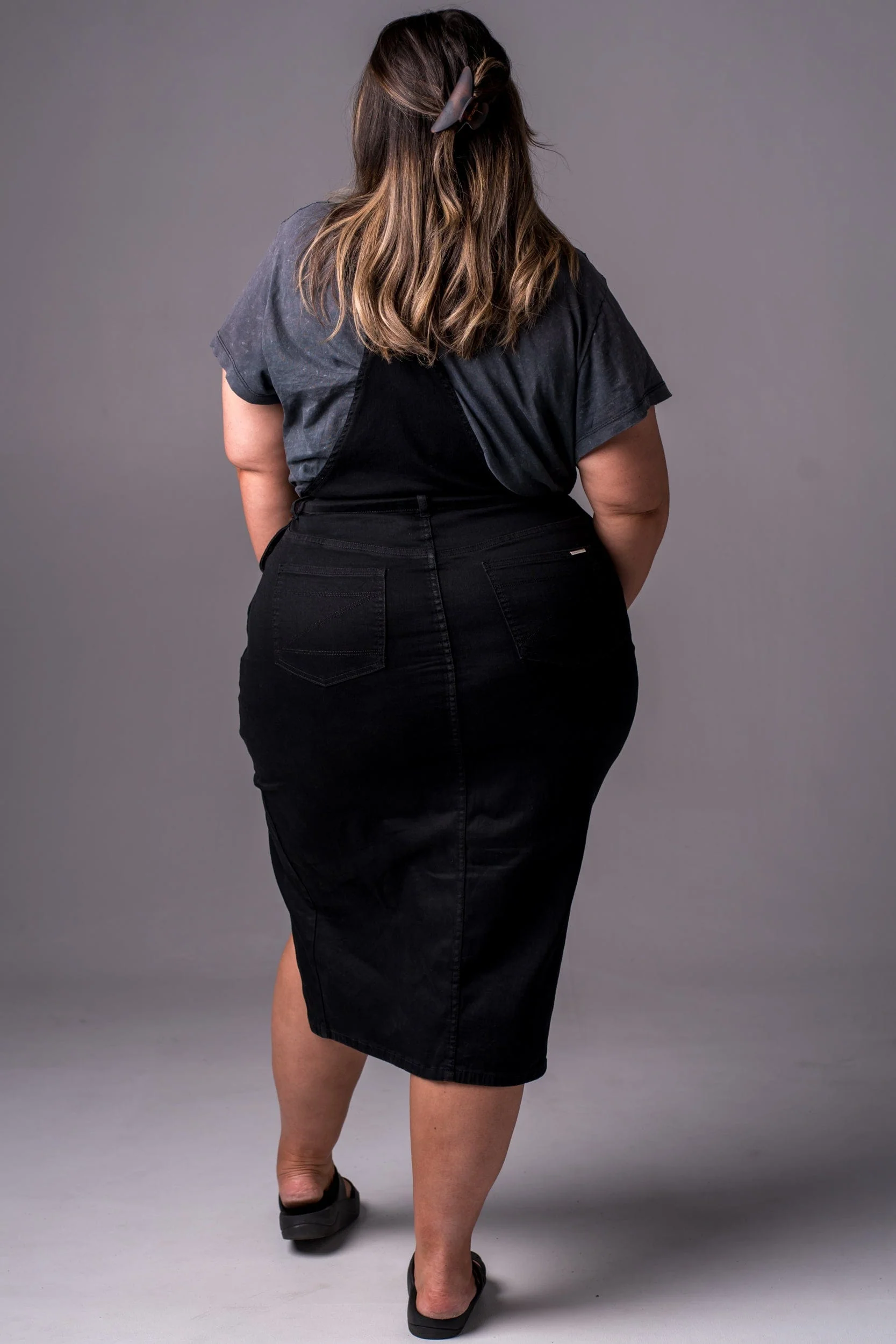 Black Denim Overall Dress - Midi - Image 8