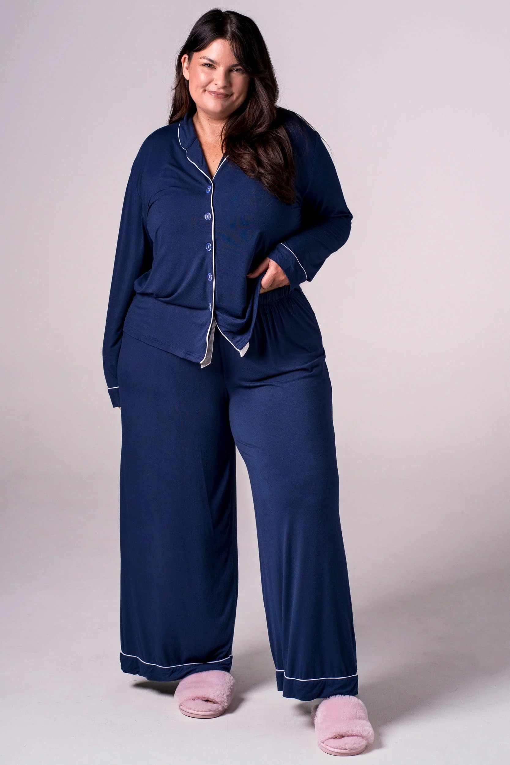Navy Bamboo Pyjama Long Set - Image 3