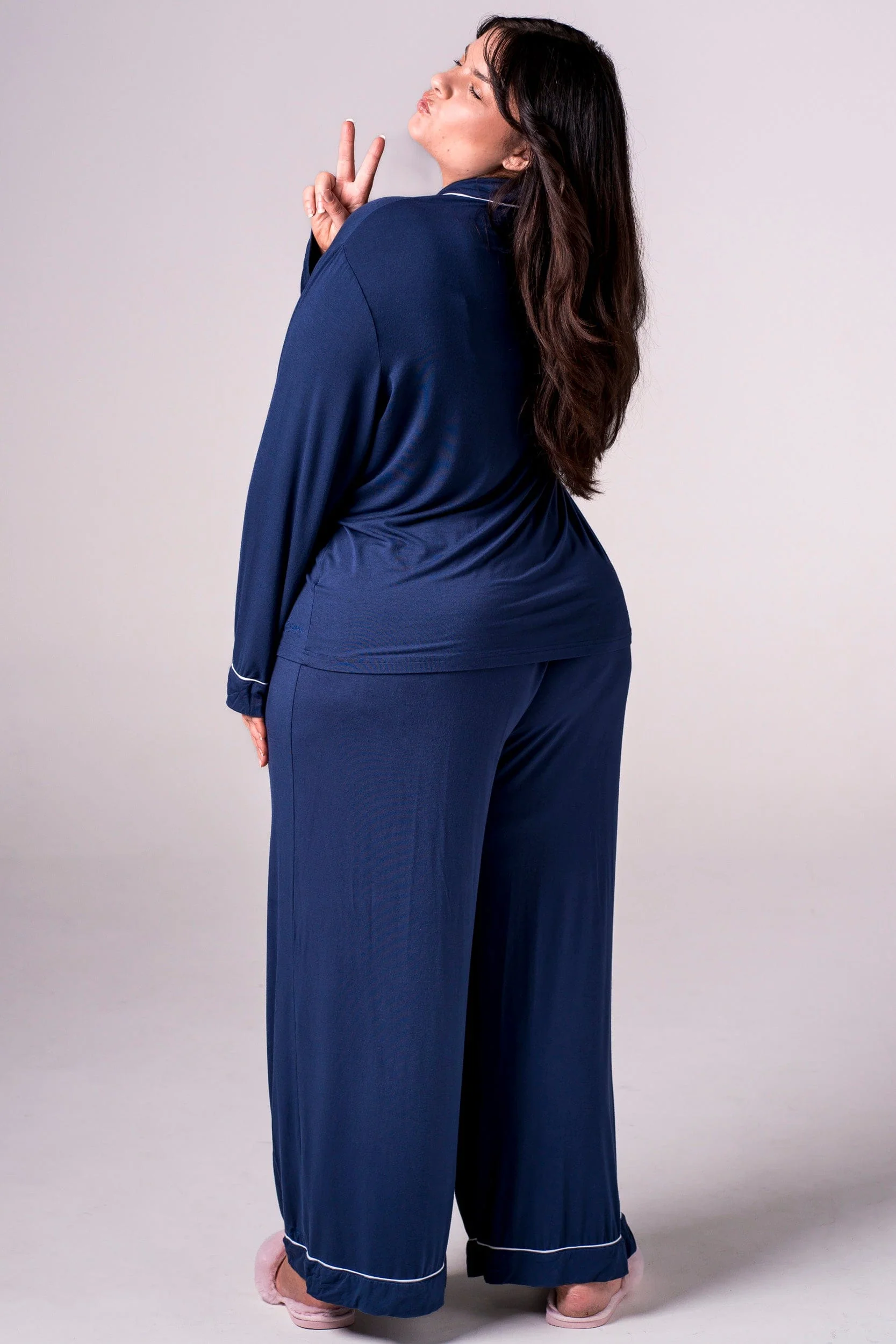 Navy Bamboo Pyjama Long Set - Image 9