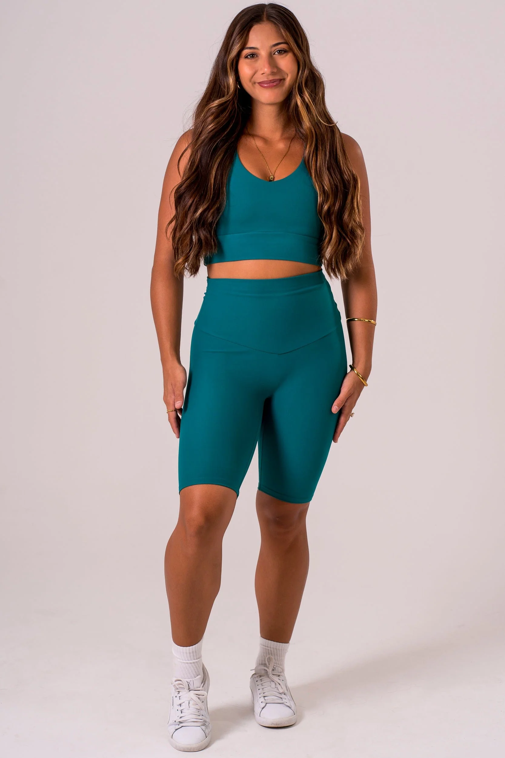 Teal Dynamic High Waisted Bike Shorts - Image 3