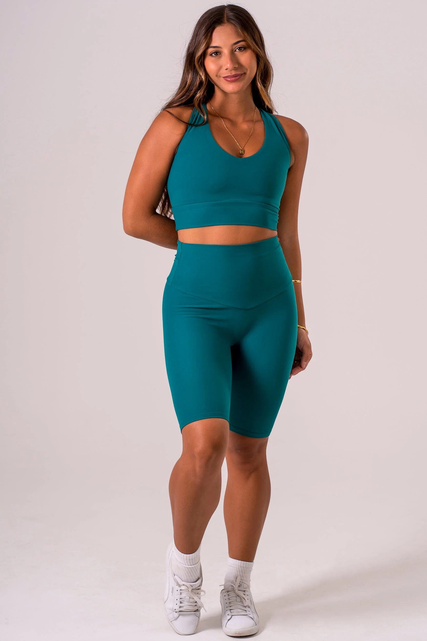 Teal Dynamic High Waisted Bike Shorts - Image 4