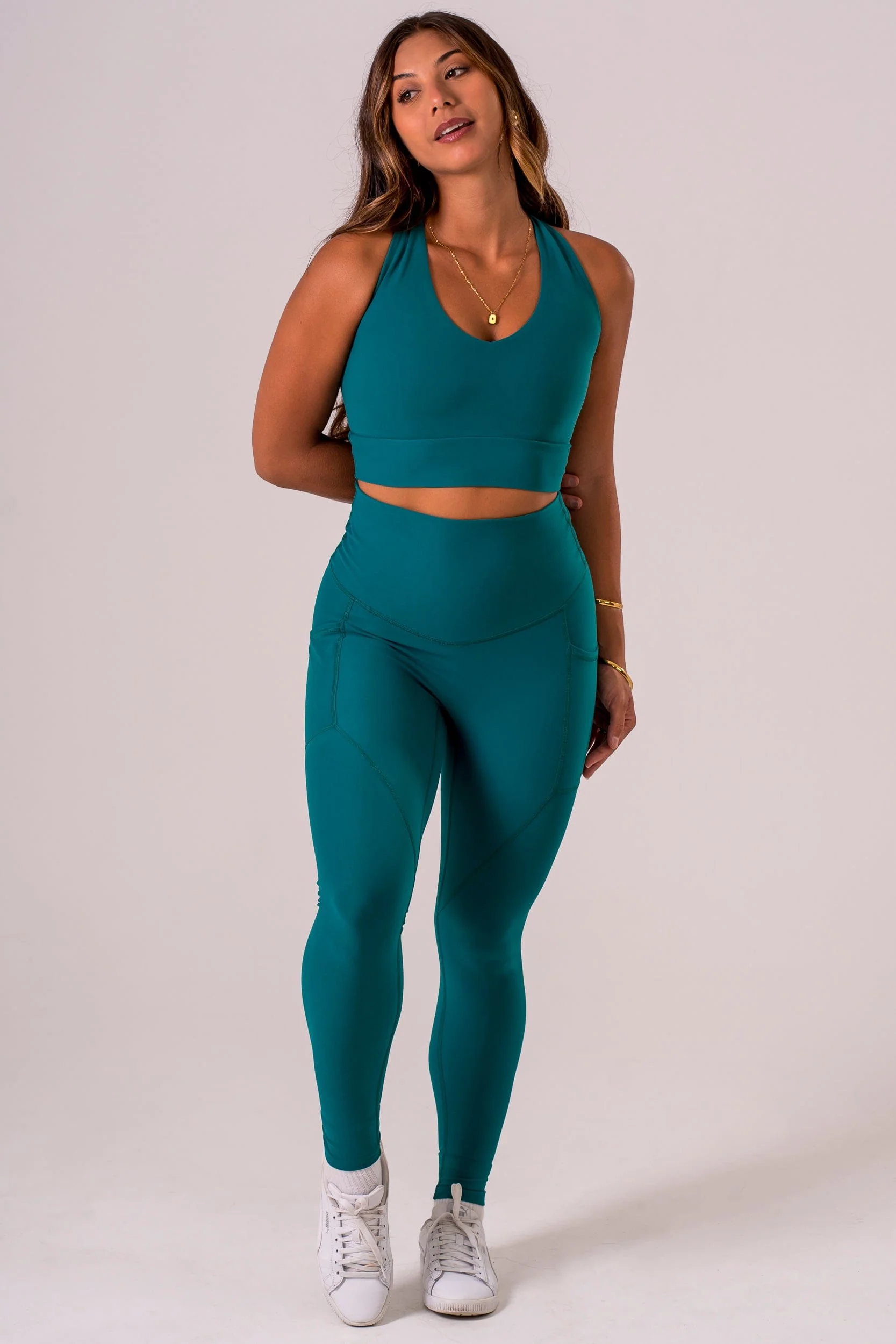 Teal Dynamic High Waisted Pocket Shaper Ankle Biter Leggings - Image 3