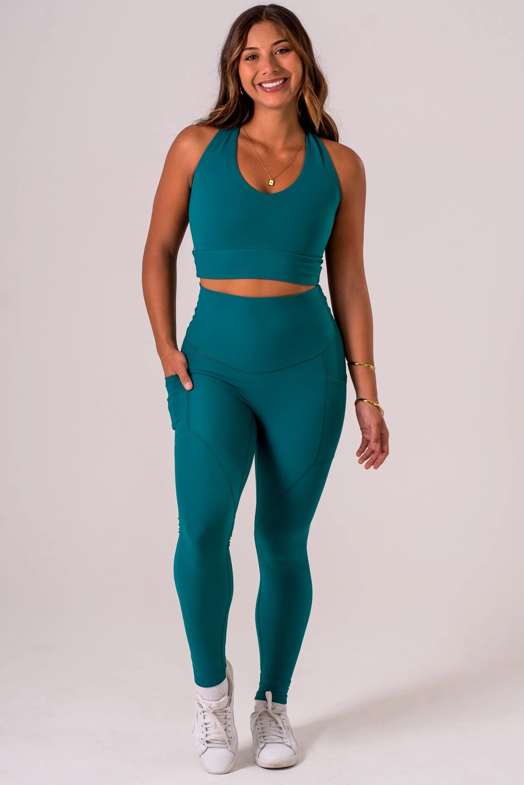 Teal Dynamic High Waisted Pocket Shaper Ankle Biter Leggings - Image 4