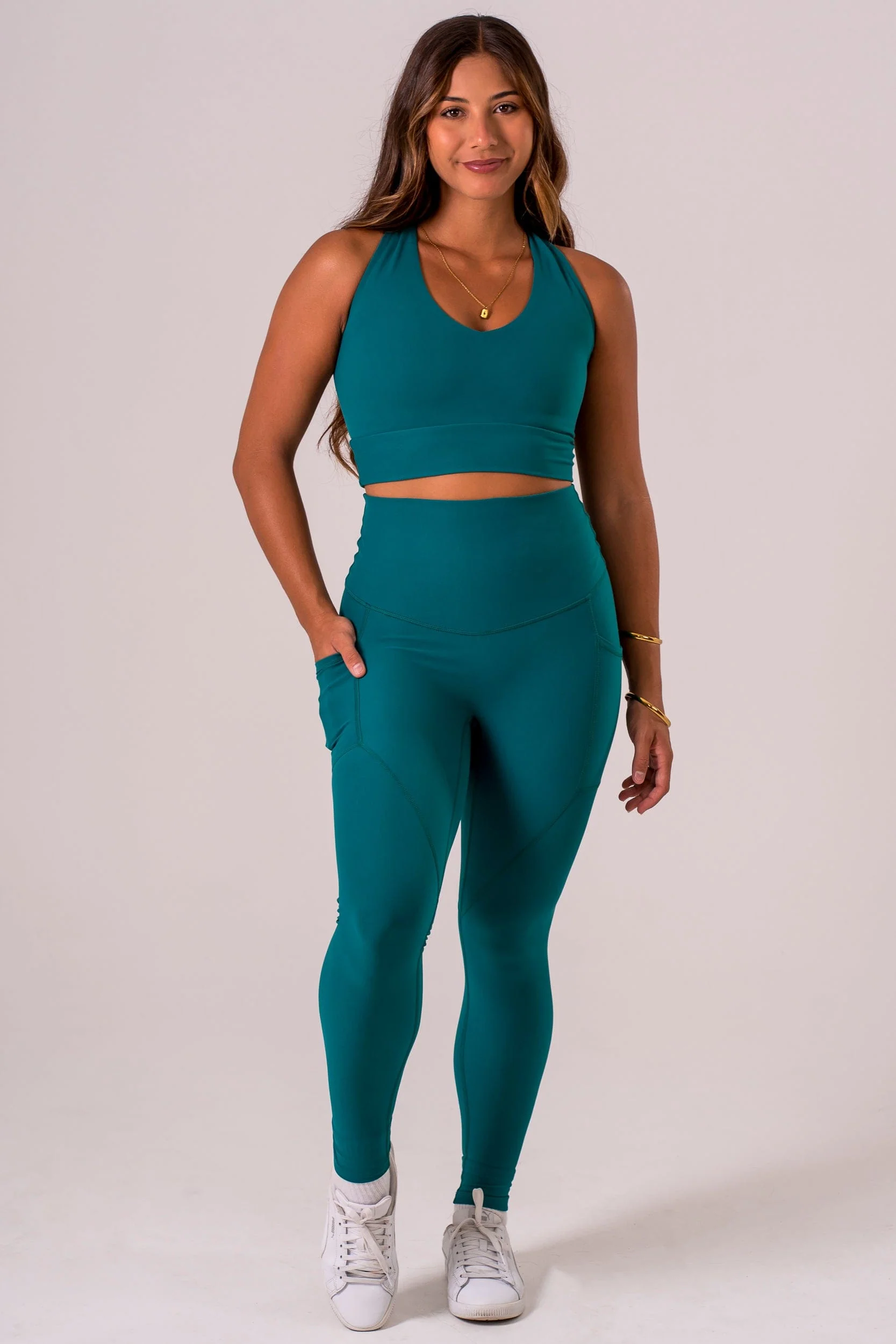 Teal Dynamic High Waisted Pocket Shaper Ankle Biter Leggings - Image 6