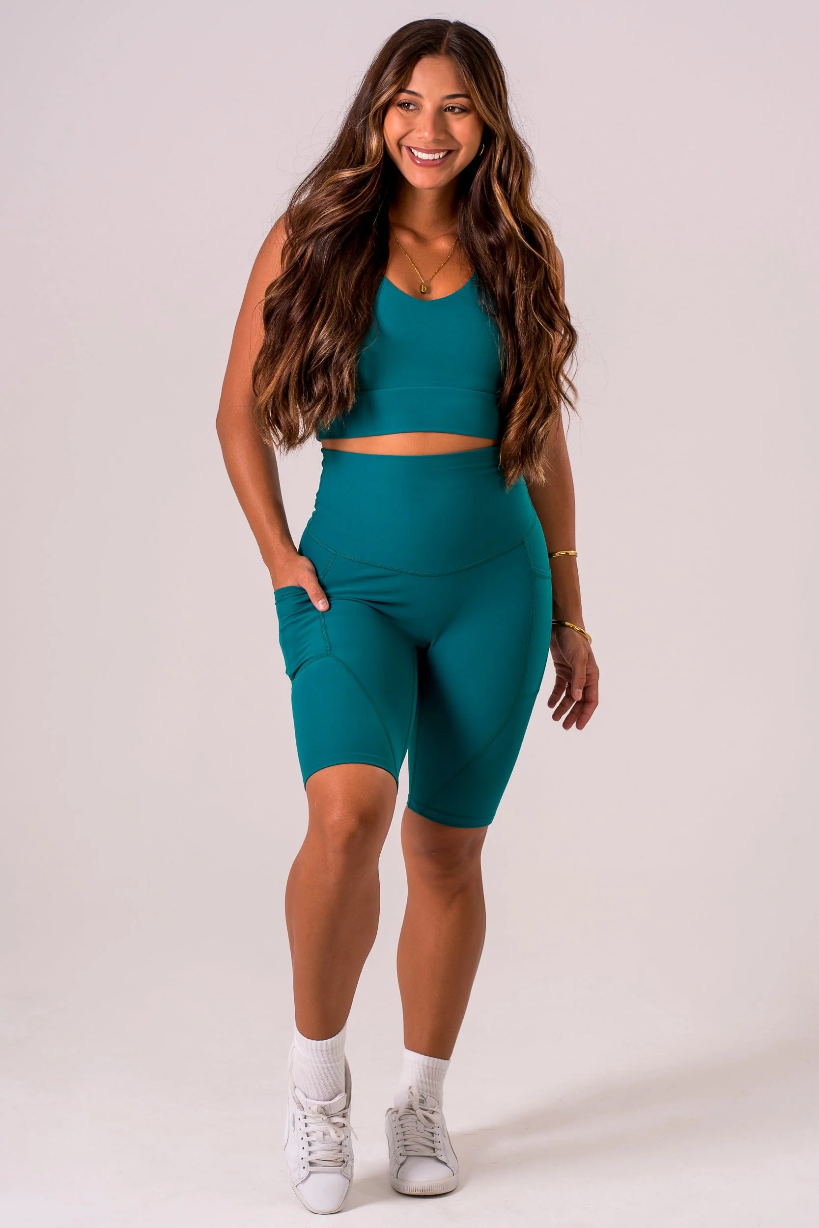 Teal Dynamic High Waisted Pocket Shaper Bike Shorts - Image 3