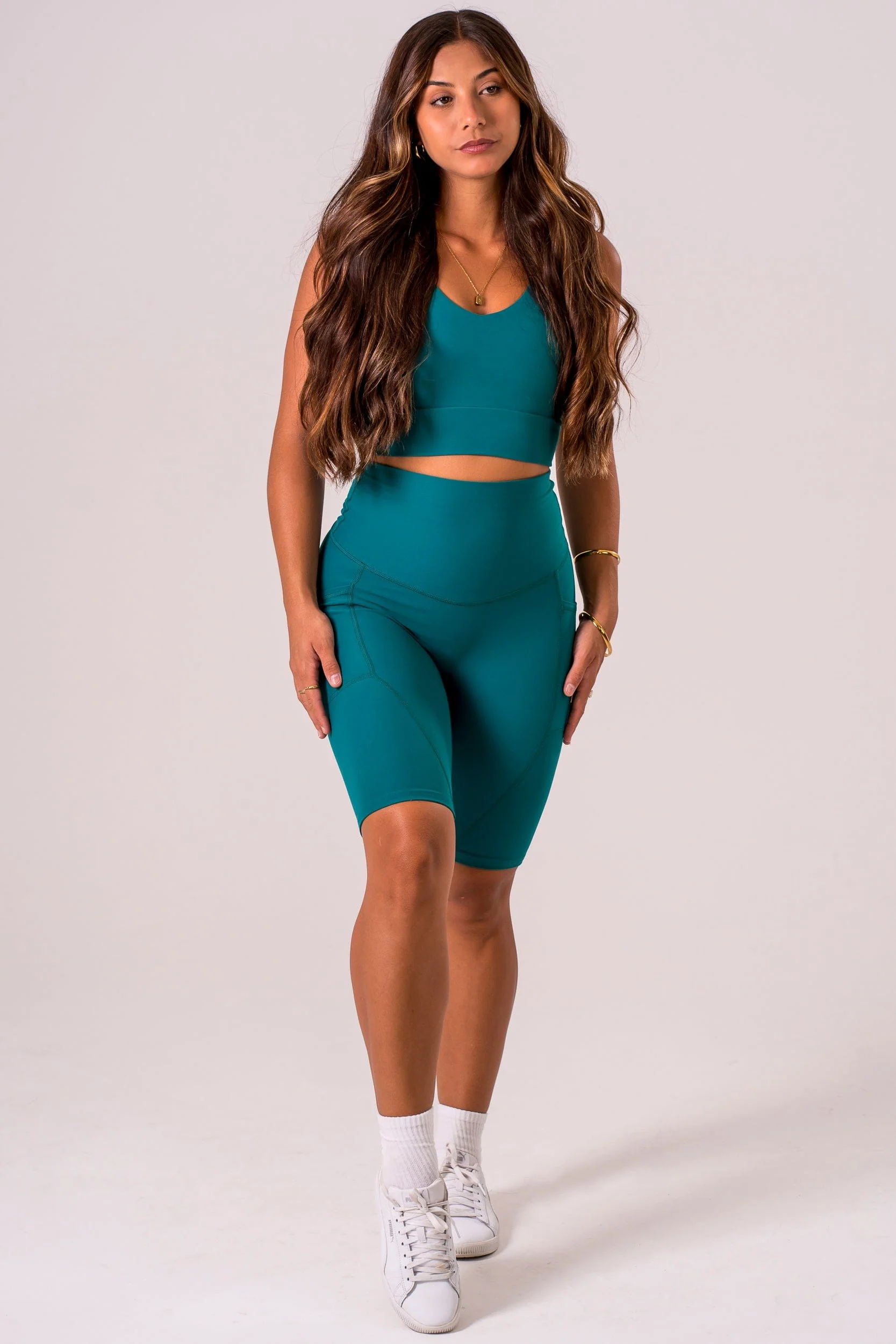 Teal Dynamic High Waisted Pocket Shaper Bike Shorts - Image 4
