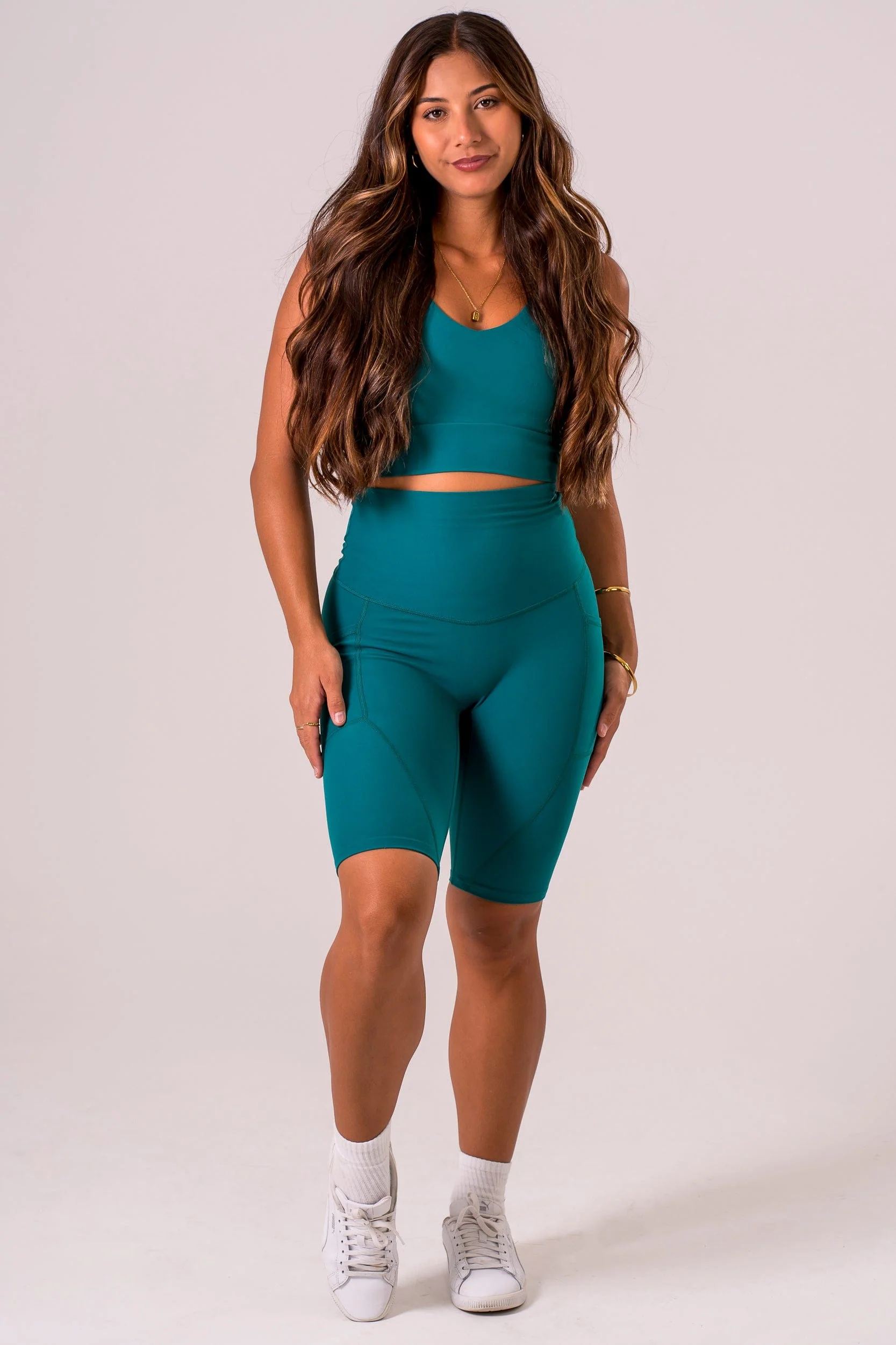 Teal Dynamic High Waisted Pocket Shaper Bike Shorts - Image 6