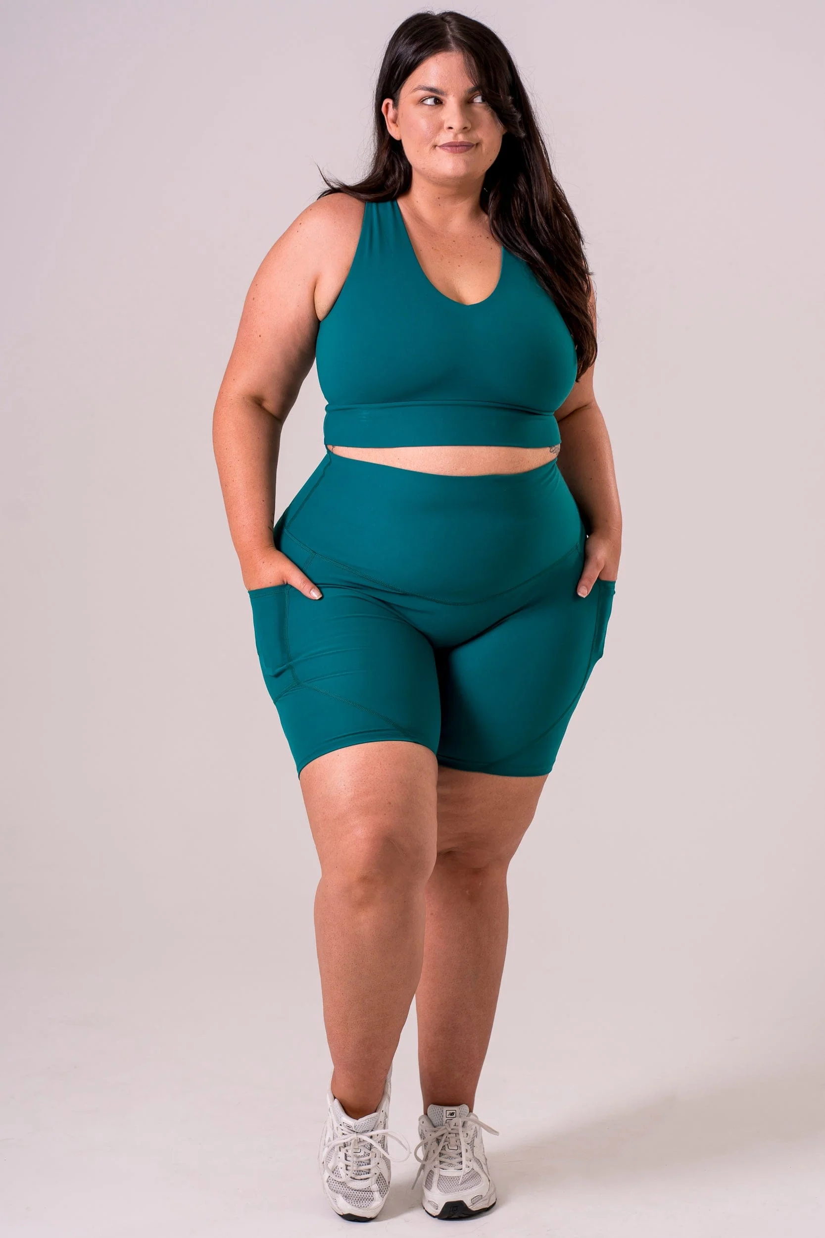 Teal Dynamic High Waisted Pocket Shaper Booty Shorts - Image 3