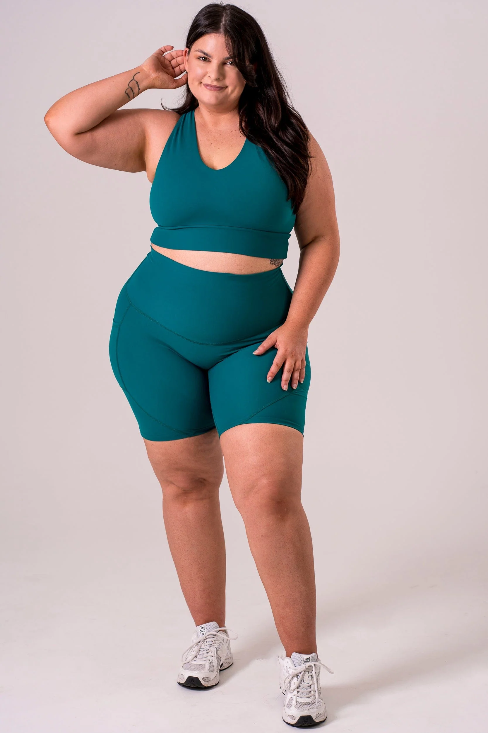 Teal Dynamic High Waisted Pocket Shaper Booty Shorts - Image 4